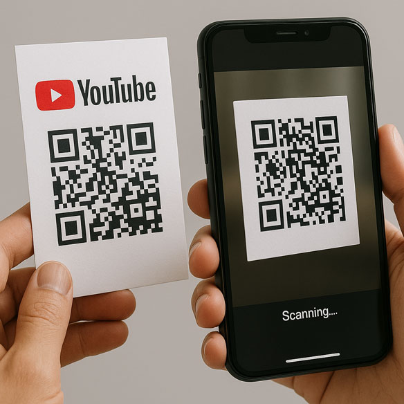 Person scannt YouTube QR Code mit Smartphone